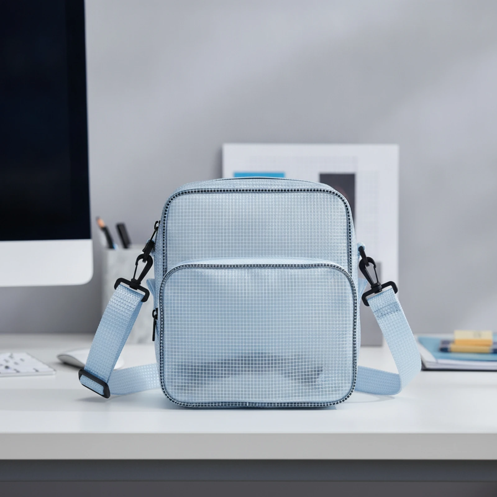 Crossbody Bag with Shoulder Strap Transparent Cleanroom Tool Bag Dust for Lab Workers, Technicians, Semiconductor Plant, Researc