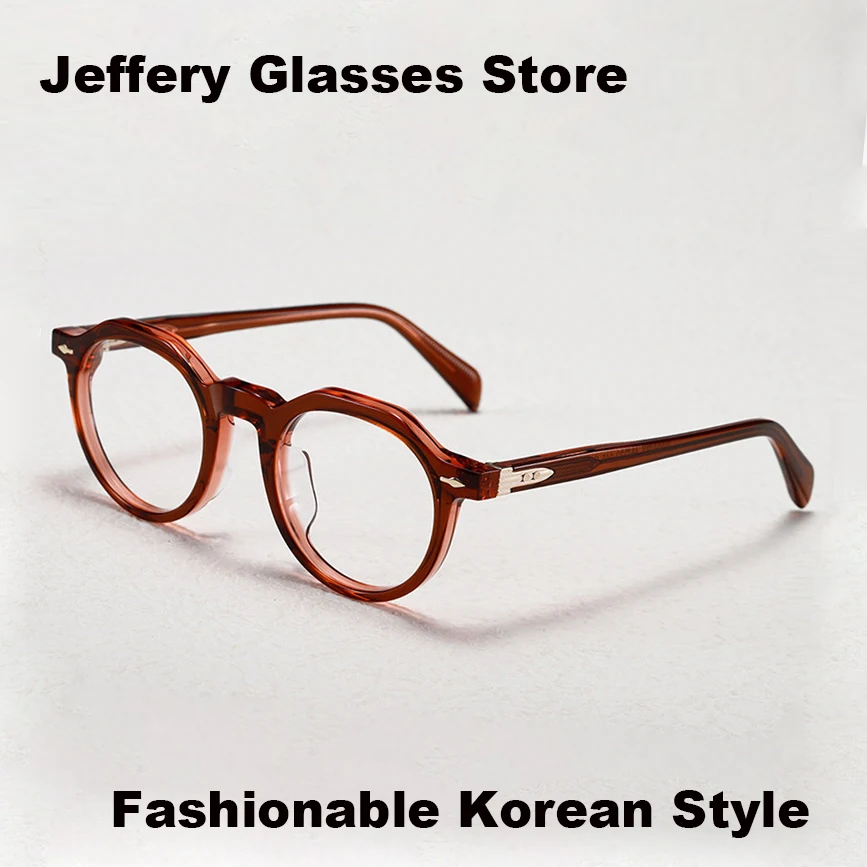 2024 New Handmade Round Acetate Glasses Frame Men Women Korea Fashion Thick Eyeglasses Brand Design Transaparent Eyewear