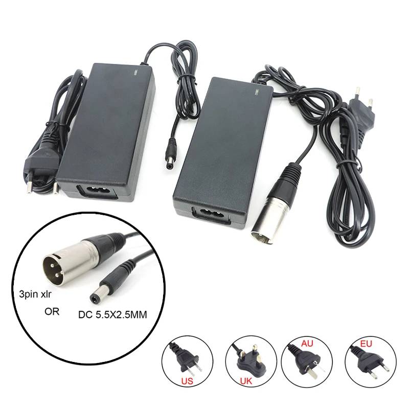 36V 42V 2a AC DC 5,5x2,5mm xlr 3-poliger Stecker Batterie Netzteil Adapter Ladegerät Lithium Li-Ion Li-Poly