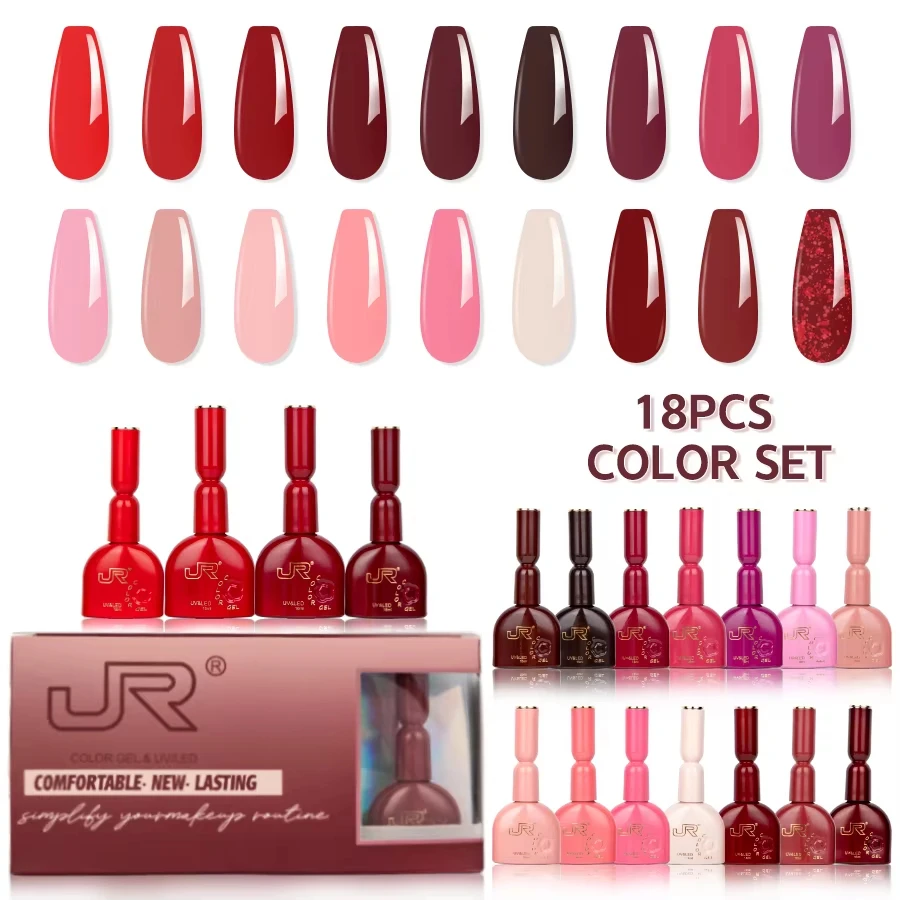 JR 18-częściowy zestaw żelowych lakierów do paznokci, popularny zestaw kolorowych lakierów żelowych, lakier żelowych Soak Off UV/LED, do zdobienia paznokci w salonie domowym, prezent festiwalowy