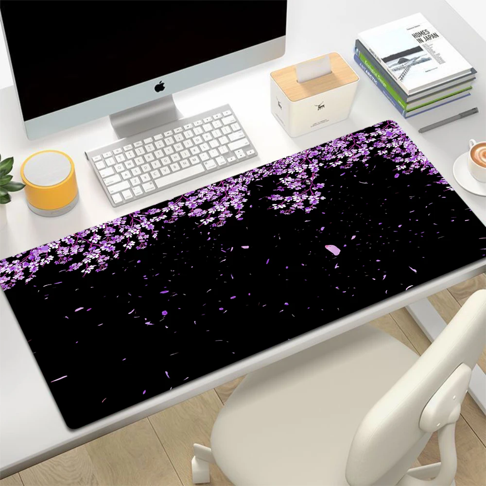 

Компьютерный коврик для мыши XXL, геймерский настольный коврик Sakura, большой игровой коврик для мыши Cherry Blossom, фиолетовый коврик для мыши с запирающимся краем, коврик для клавиатуры