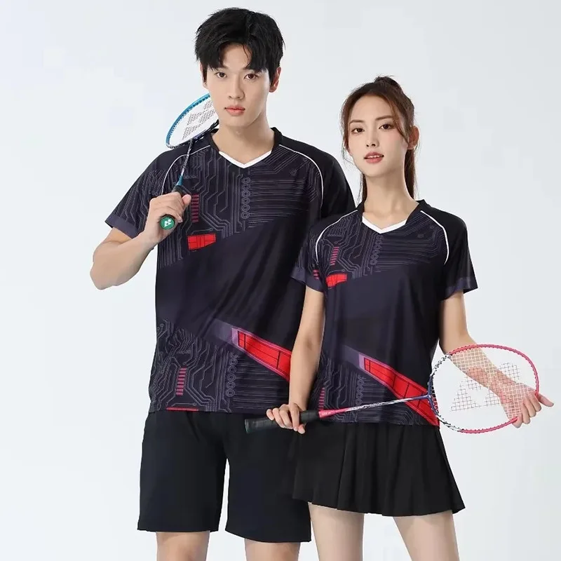 Men Badminton T-shirts Quick Dry Table Tennis Jerseys Mesh Breathable Training Sports Tees Polyester Women Tennis Short Sleeve