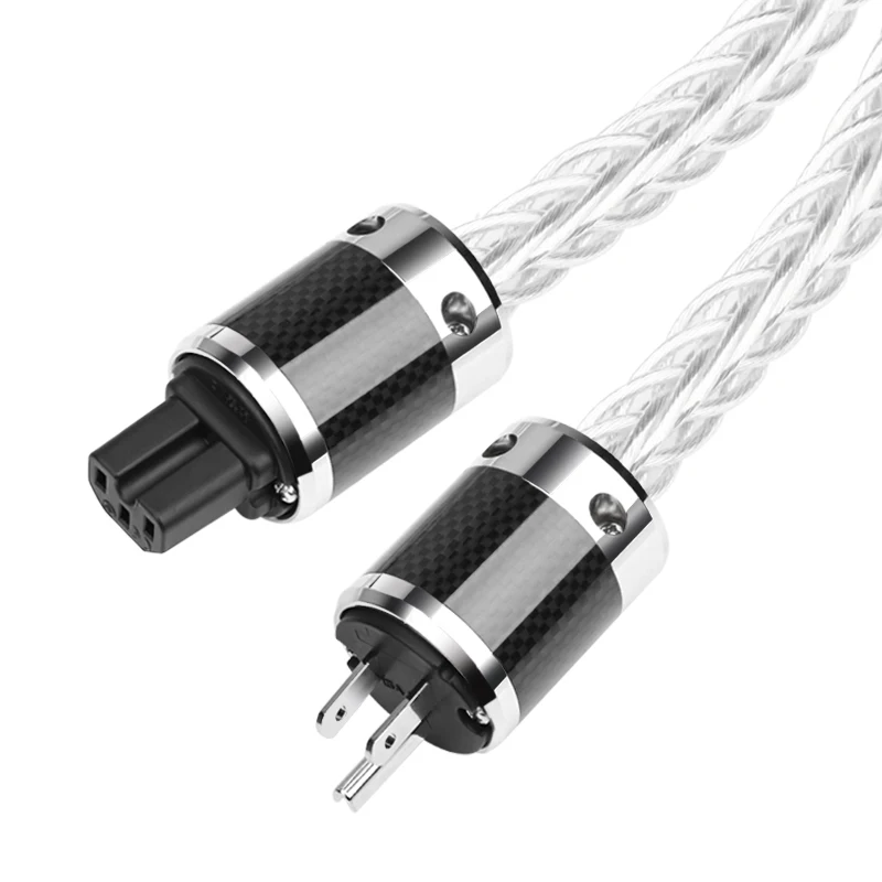 Hifi Siver-Plated Power Cable High Quality OCC Silver Power Cord With Carbon Fiber EU US AU Plug 1.5m