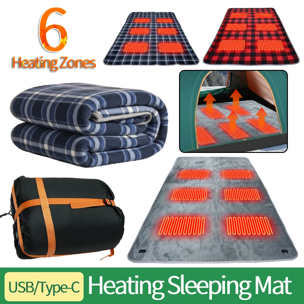 

Outdoor Electric Heating Pads with 6 Heating Zones Waterproof Electric Warm Sleeping Mat for Camping Hiking Outdoor Adventures