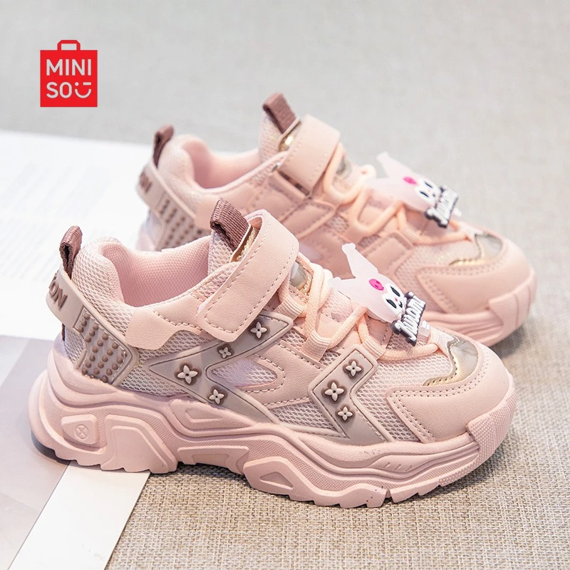 

Обувь для девочек Miniso 2025 Kuromi, водонепроницаемые кожаные кроссовки на платформе для больших детей и подростков, осенняя мода