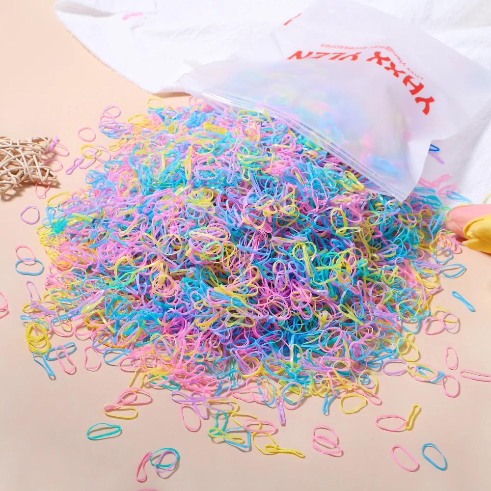 1000 Stücke Mädchen Einweg Elastische Haarbänder Bunte Scrunchie Gummiband Pferdeschwanzhalter Kinder Haarschmuck Haargummis