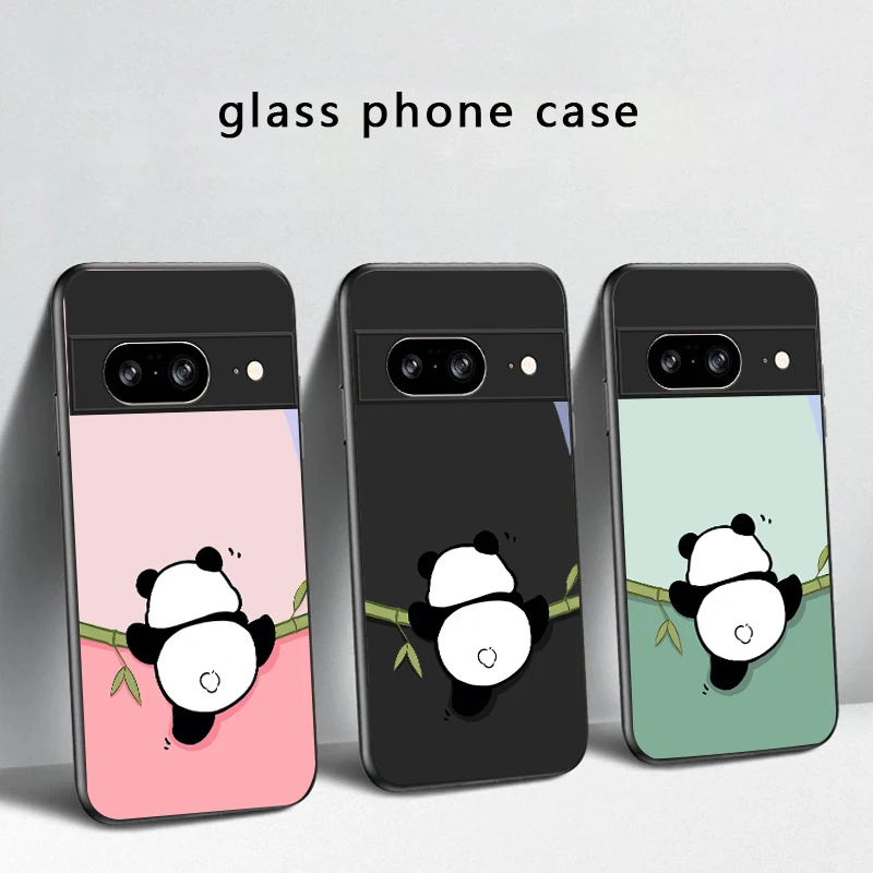 Cute and adorable panda For Google Pixel 8 7 9 10 Pixel 10 Pro XL Pixel 9 Pro XL Pixel 8a 7a Pixel 7 Pro Black Glass Phone Case view 3