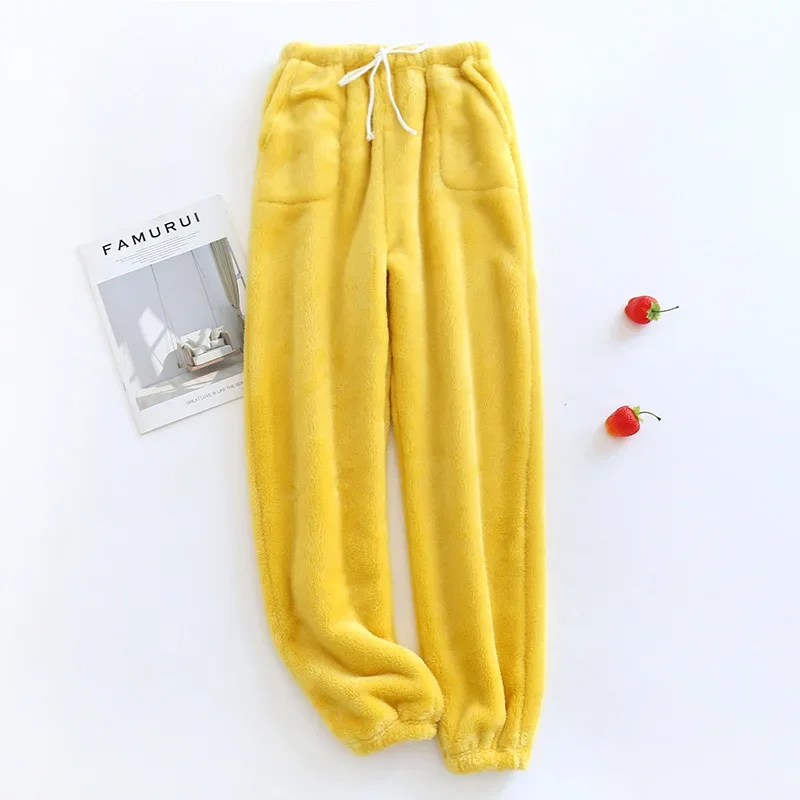 Fall/winter New Style Ladies Flannel Trousers Pajama Pants Thick Loose Color Cute Warm Close-up Pants Casual Home Pants Women