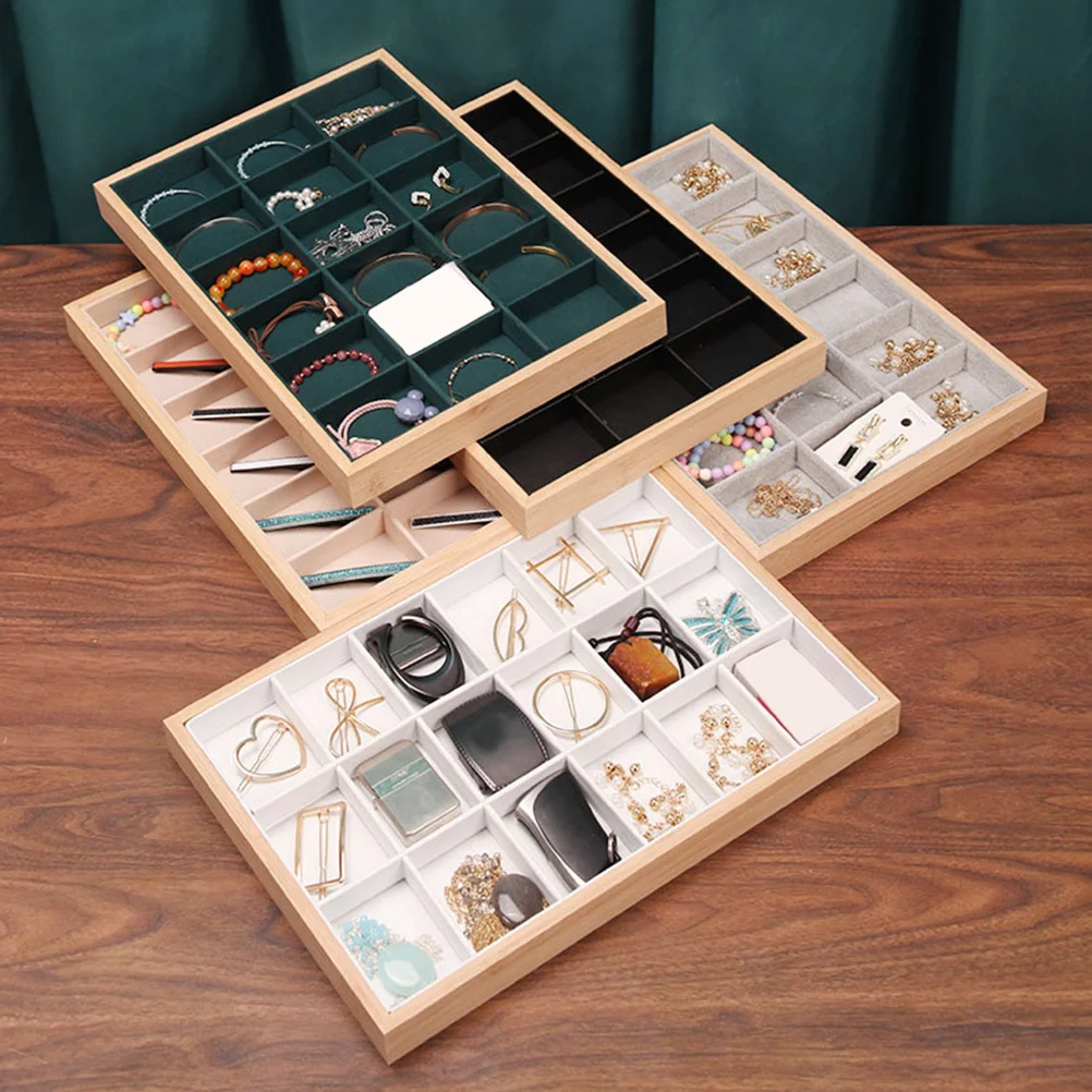 

Earring Organizer Jewelry Box 18 Grids Bamboo Wooden Desktop Ring Holder for Keys Lipsticks Hair Clips Cards Earring Organizer