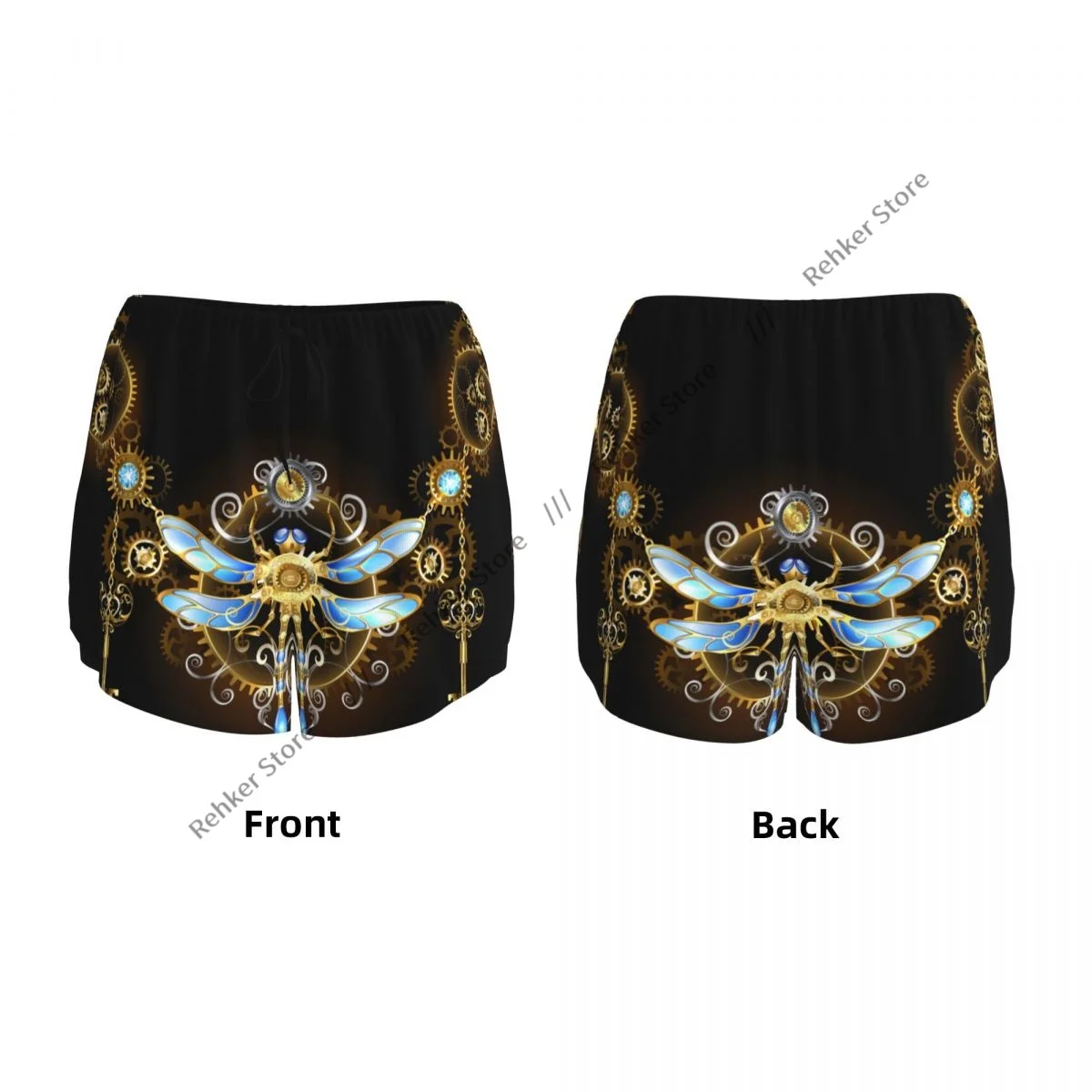 Golden Gears Keys And Dragonfly Feminino Dupla Camada Atlético de Secagem Rápida para Lazer ao Ar Livre Correndo Fitness Workout Esporte