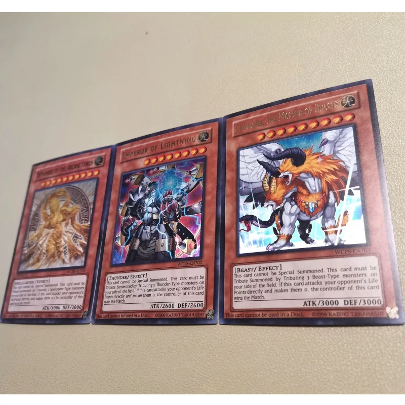 3 sztuki / zestaw kart Yugioh The 5th WCS World Championship 2007 Emperor Of Lightning Self Made Anime Game Collection DIY Flash Cards