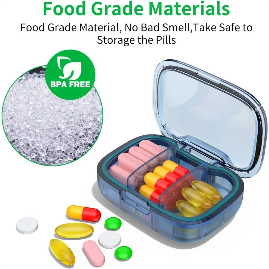 2er-Pack kleine Pillendose mit 3 Fächern, feuchtigkeitsbeständig, Reise-Organizer für Taschen, Geldbörsen, täglich, tragbar, Medikamenten-Vitaminbehälter