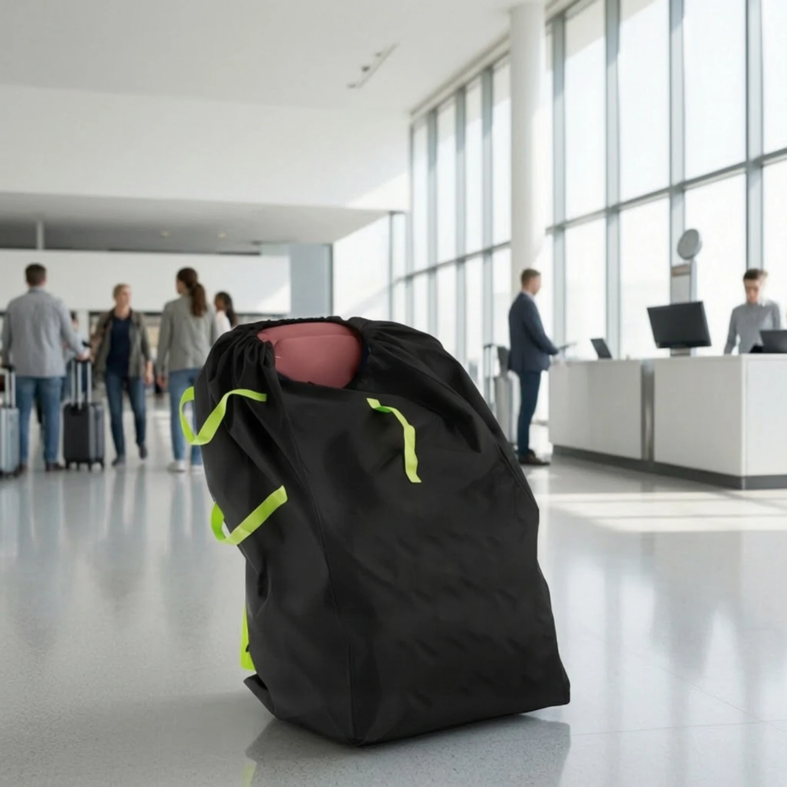 Car Seat Travel Bag Drawstring Car Seat Bag Backpack Foldable Compact for Parents, Airport, Gate Check