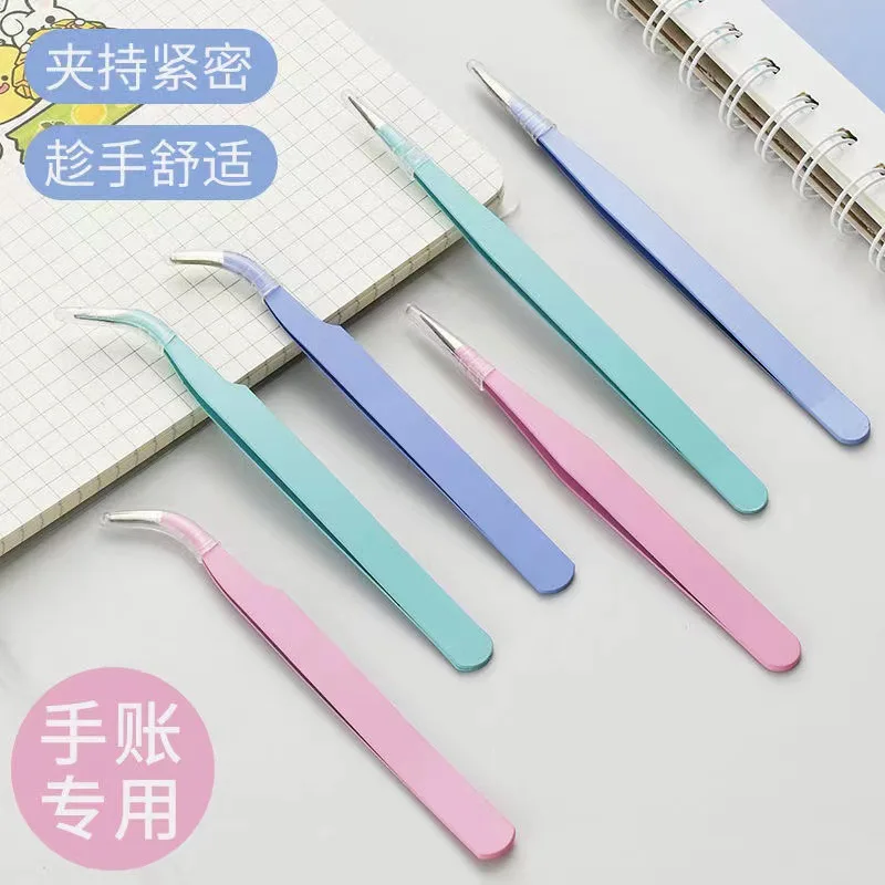 1pcs Nail Accessories Tools Colorful Elbow Tweezers Straight Stainless Steel Clips DIY Nail Art Clip Drill Sticker Clip Parts