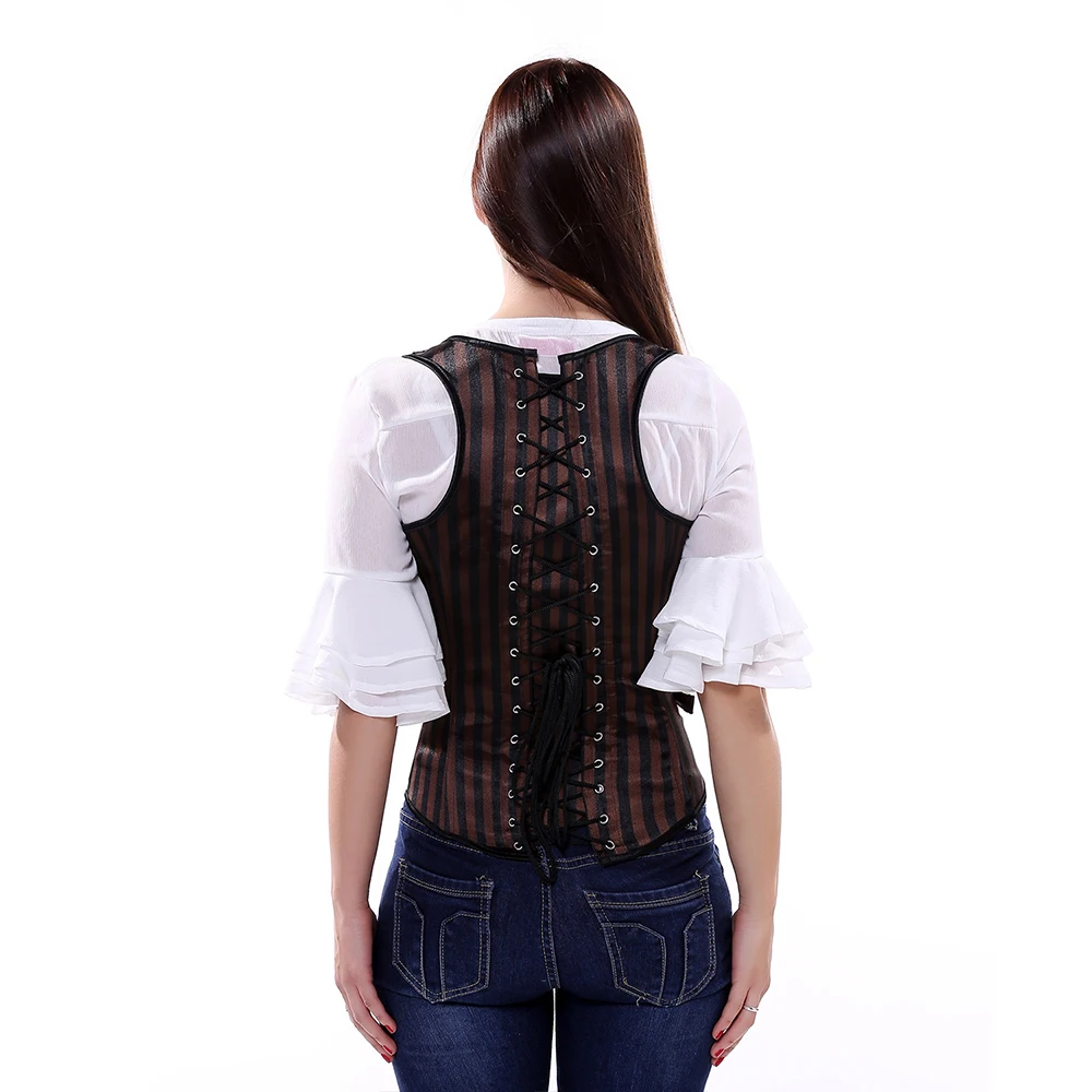 Gothic Pirate Corset Vest Women Corselet Steel Boned Striped Korset Steampunk Bustier Gorset