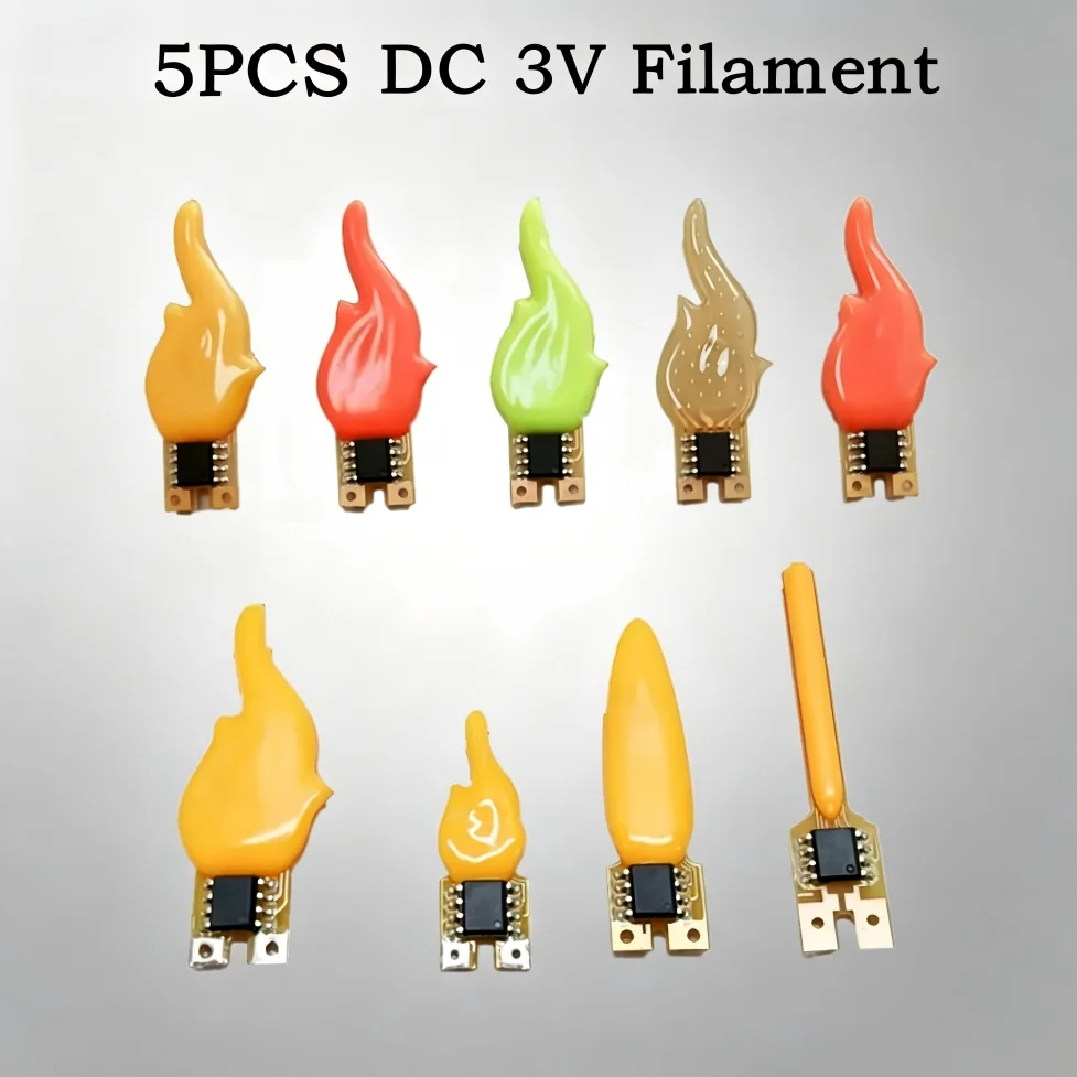 5Pcs DC3V 2200K LED Flame Candle Filament Flash Flowing Diode DIY Edison LED Bulb Accessories for Birthday Party Decor Lighting