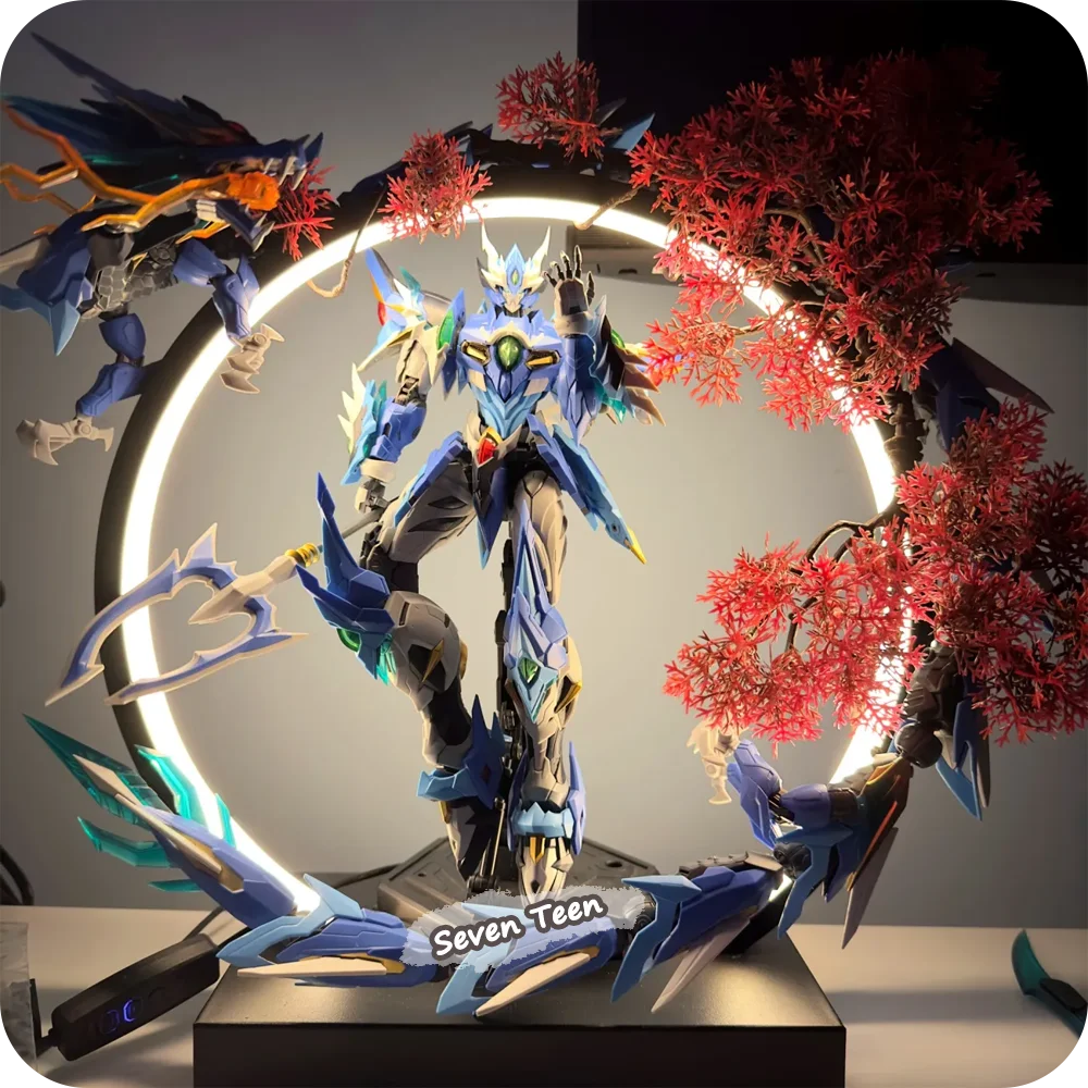 Support d'affichage créatif pour figurines, avec anneau lumineux LED à trois couleurs et intensité réglable, pour décoration de bureau à domicile, inspiré de la conception artistique chinoise.
