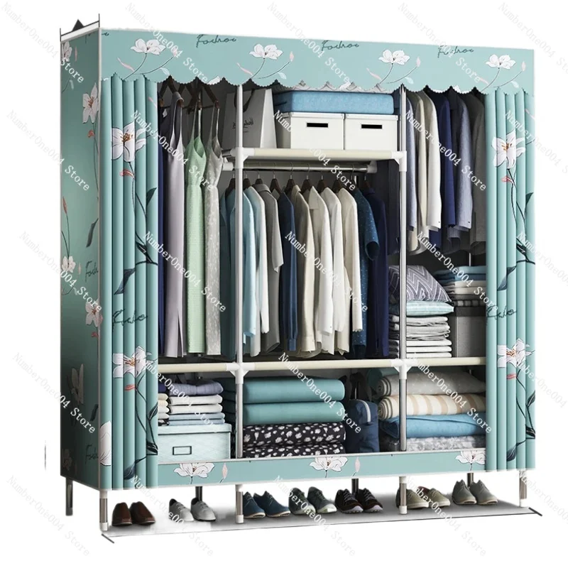 F150x45x170cm Extra Strong Linen Wardrobe Armarios Durable Portable Wardrobe Clothes Storage Organizer Closet with Hanging Rack