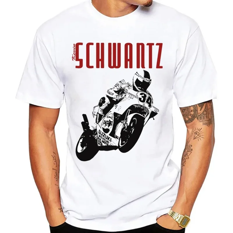 Kevin Schwantz 34 1993 GP T-Shirt New Summer Men Short Sleeve GS Adventure Sport Casual White Tops Man Motorcycle Rider Tees