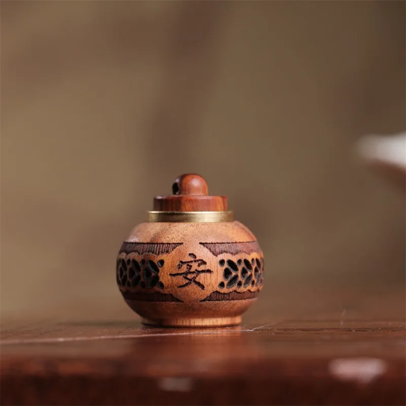 الخشب جوفاء منحوتة الروائح زجاجة مزهرية صغيرة معبد سيارة معلقة الديكور العطر الناشر زجاجة مختومة جرة قلادة #2