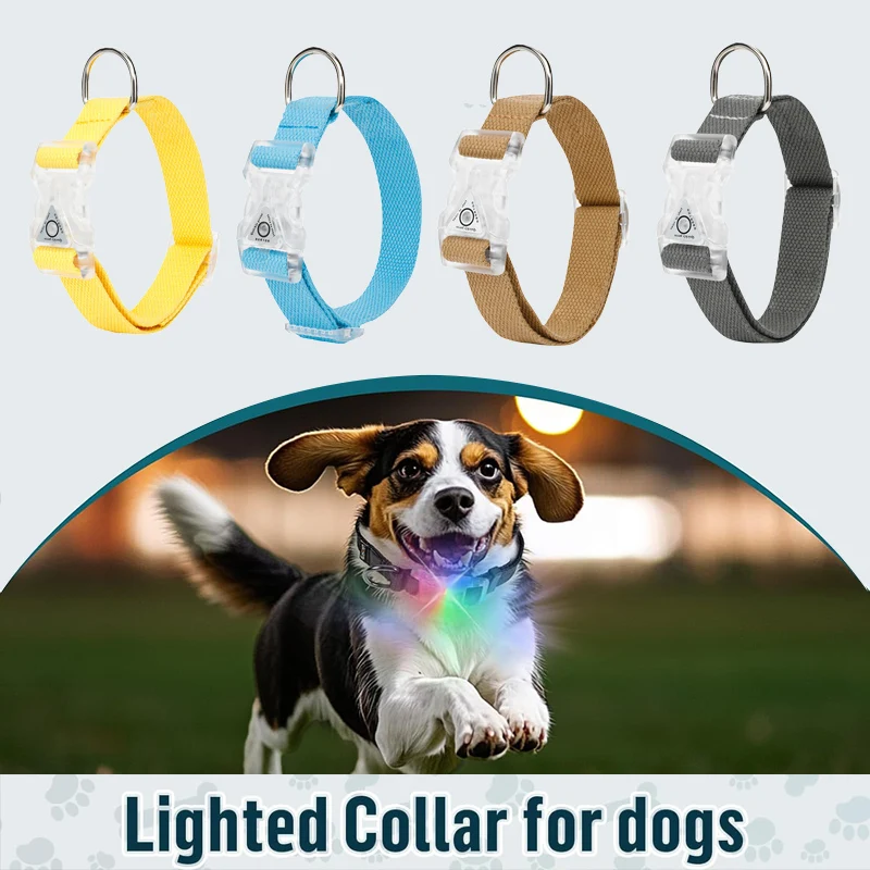 Collar de perro con luz LED ajustable, collares para perros iluminados que brillan en la oscuridad, collares de algodón suave de seguridad para perros pequeños, medianos y grandes