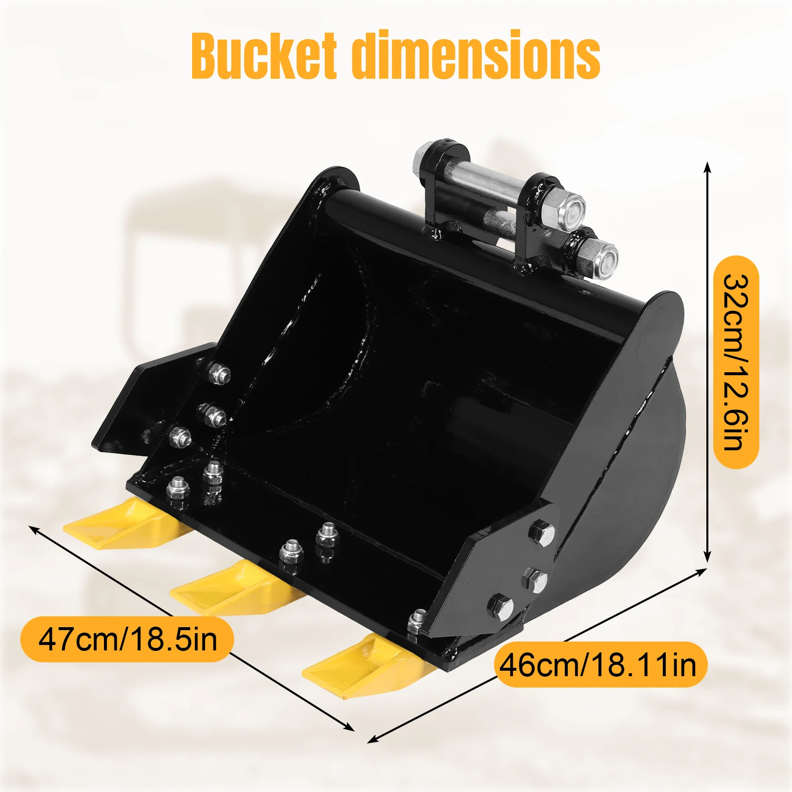 15,75 Zoll/400 mm Grabschaufel, 3,46 Zoll Mini-Baggeraufsatz mit zentraler Radstand und Metallzähnen, kompatibel mit 0,8–1,8 Zähnen