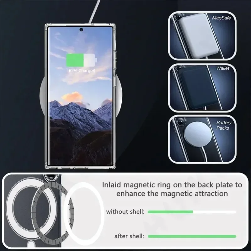 Transparente Magnetische Handyhülle für MagSafe Samsung Galaxy S26 S25 S24 S23 FE S22 S21 Note20 Ultra + MagSafe Kompatible Durchsichtige Stoßfänger-Abdeckung – Detail 6