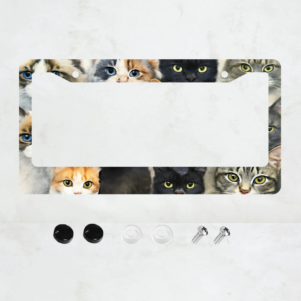 

1PC 2-Hole License Plate Frame with Cat Faces, Aluminum, 6x12 Inches, Includes Screws, USA Canada Mexico Standard Size