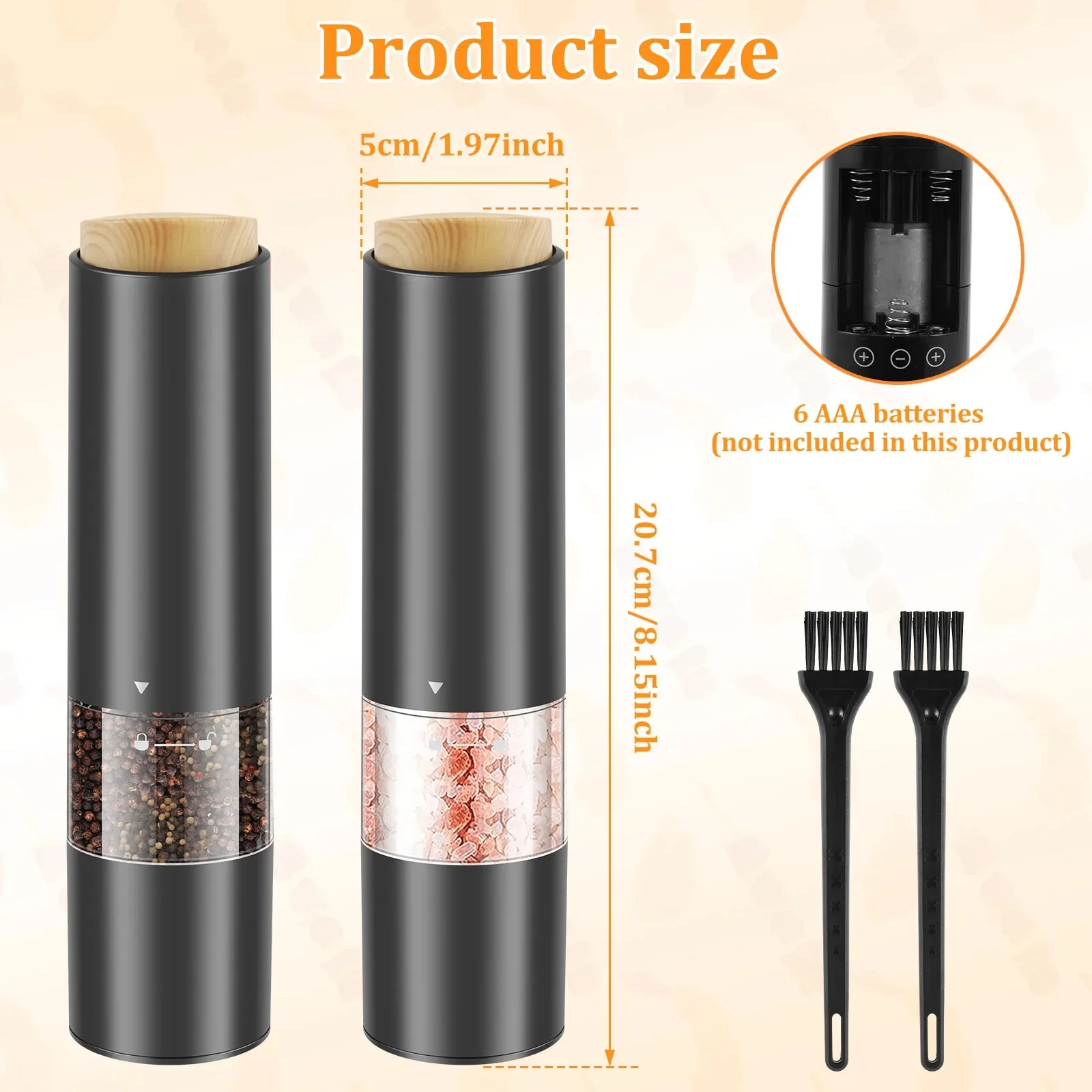 Electric Salt and Pepper Grinder Sets Manual Pepper Mill Automatic Spice Shakers Machine Kitchen Adjustable Core-Salt Grinder