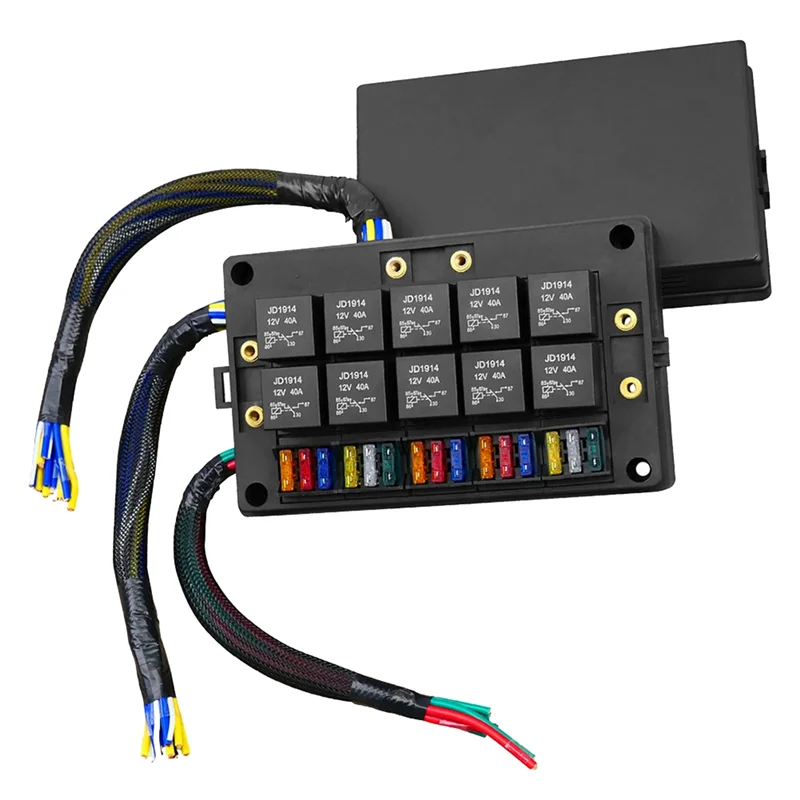 ABUG-Fuse And Relay Box Block Truck 12V Fuse Relay Box Pre-Wires 5Pin 40A ATC/ATO 15 Fuses