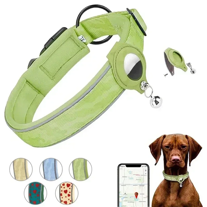 Reflective Dog Collar with Removable Airtag Protective Case WaterProof Pitbull French Bulldog Necklace Anti-Lost Dog Accessories