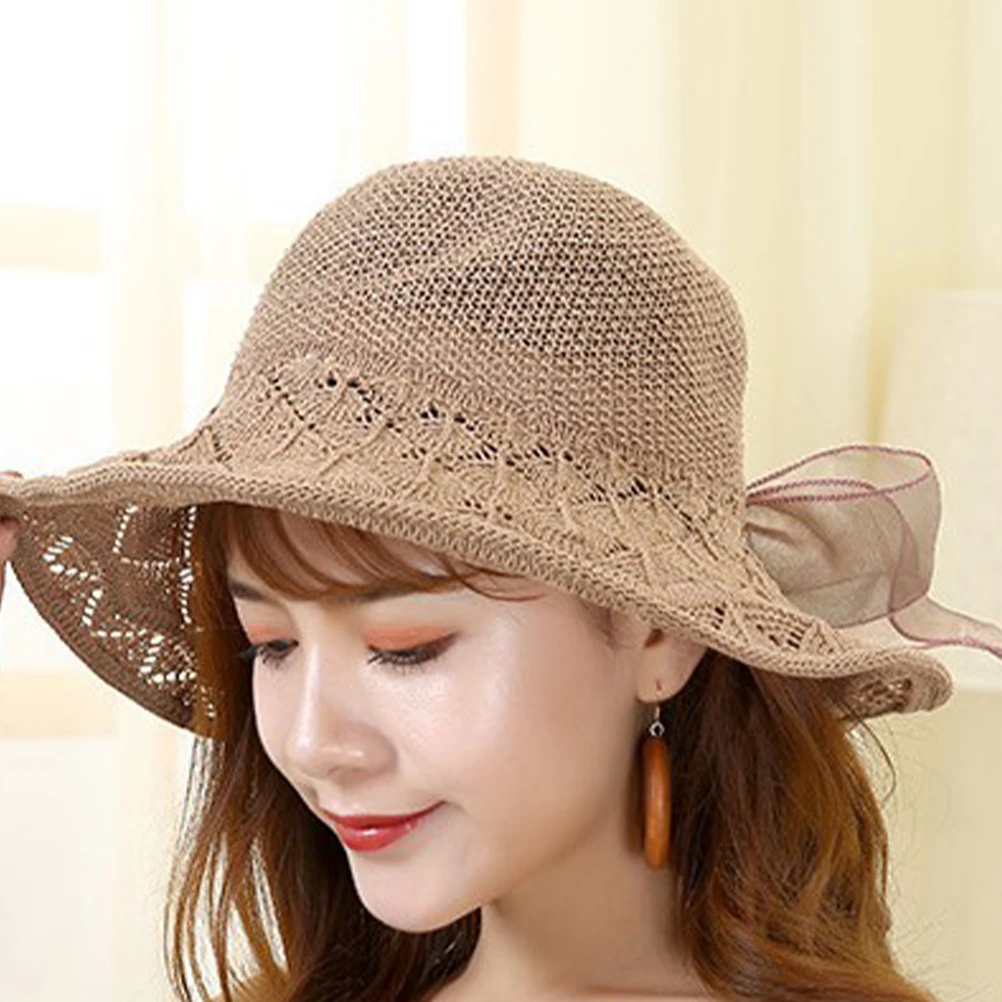 

Sun Hat Foldable Mesh Protection Cap Fashionable Ladies Beach Vacation Outdoor Gardening Sunshade Wide Brim Summer