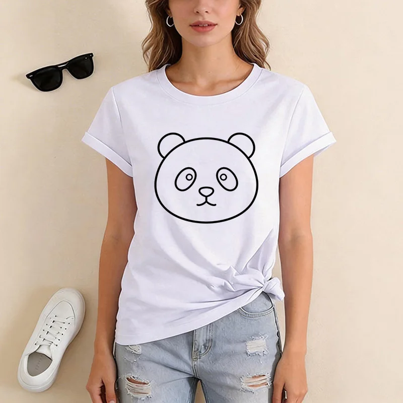 Lustiges Kawaii-T-Shirt mit Panda-Aufdruck, Damen-Sommer-T-Shirt, weißes T-Shirt für Mädchen, lässiges Kurzarm-Oberteil mit O-Ausschnitt für Sommer-Damenbekleidung