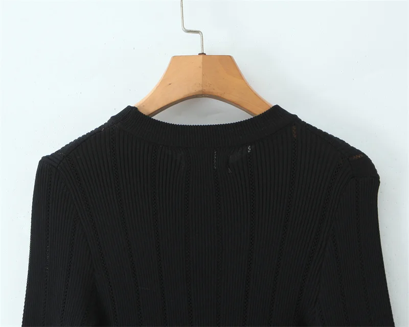 فستان نسائي خريف 2025 نمط جديد أسود متوهج كم طويل مجوف سليم صالح Bodycon محبوك فستان قصير مثير وعصري #6