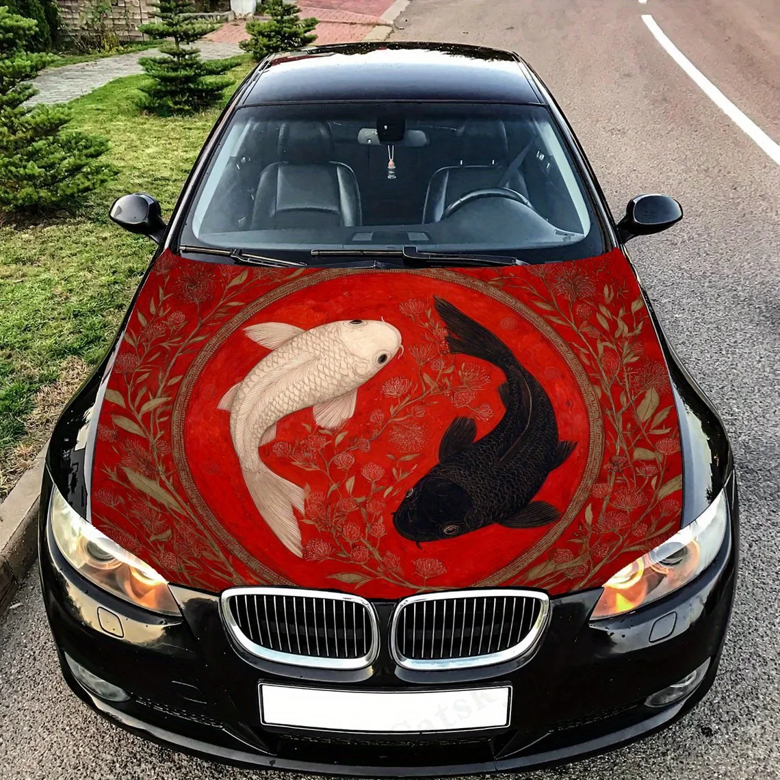 

Two koi fish surrounded by cherry blossoms Car Hood Decal Sticker, Truck Sticker, Self-Adhesive Long-Lasting Car Accessories, Su