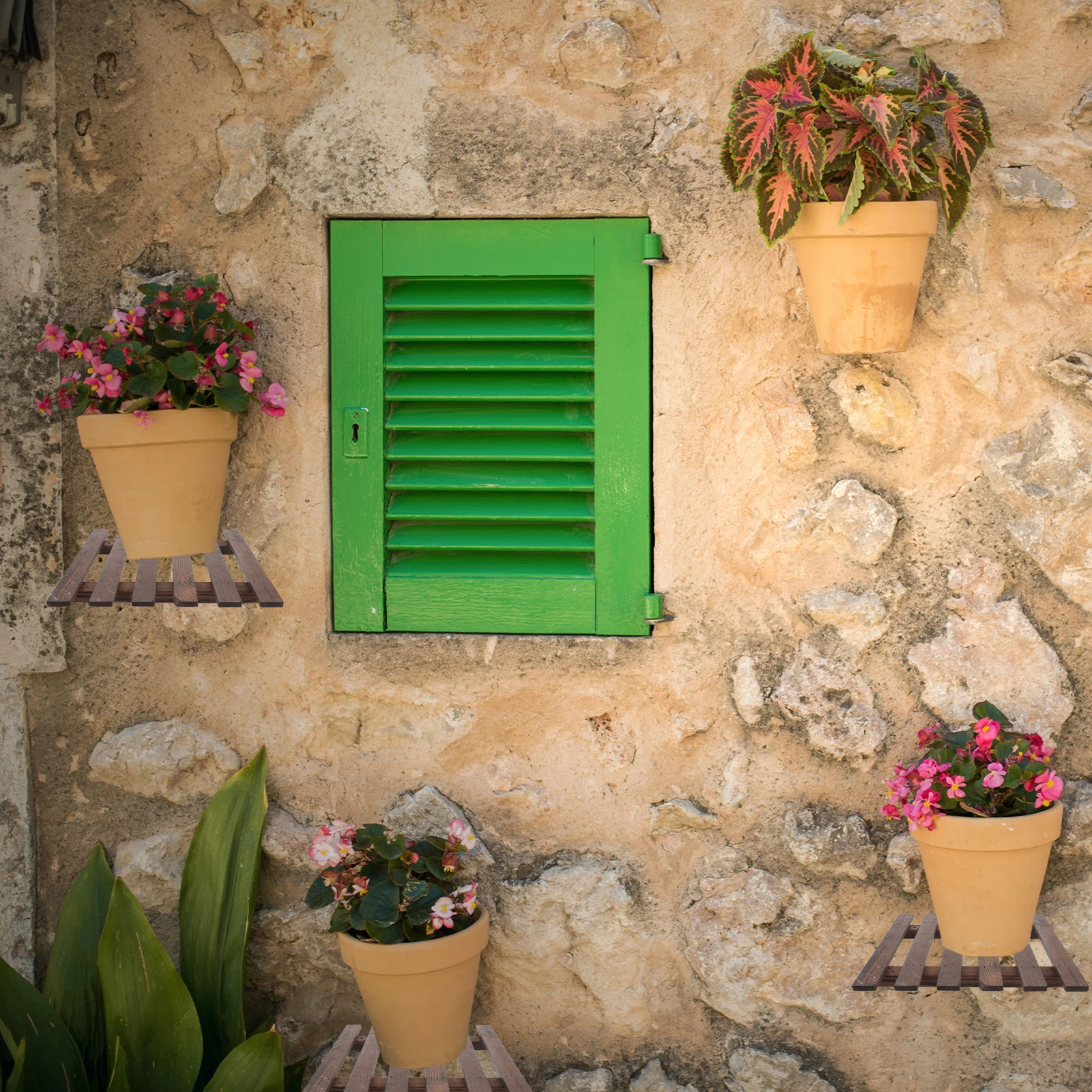 

Decorative 29x30cm Wooden Wall Rack Planter Holder Shelf Balcony Garden Hanging Plant Pot Bracket Ladder