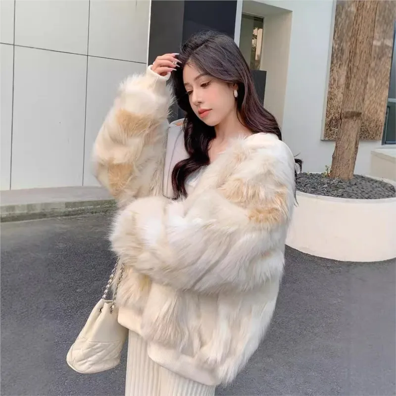 B-TOTO Winter New Fur Jacket Design Loose Top Hooded Plush Jacket Comfortable And Versatile Not Afraid Of Cold Size Standard