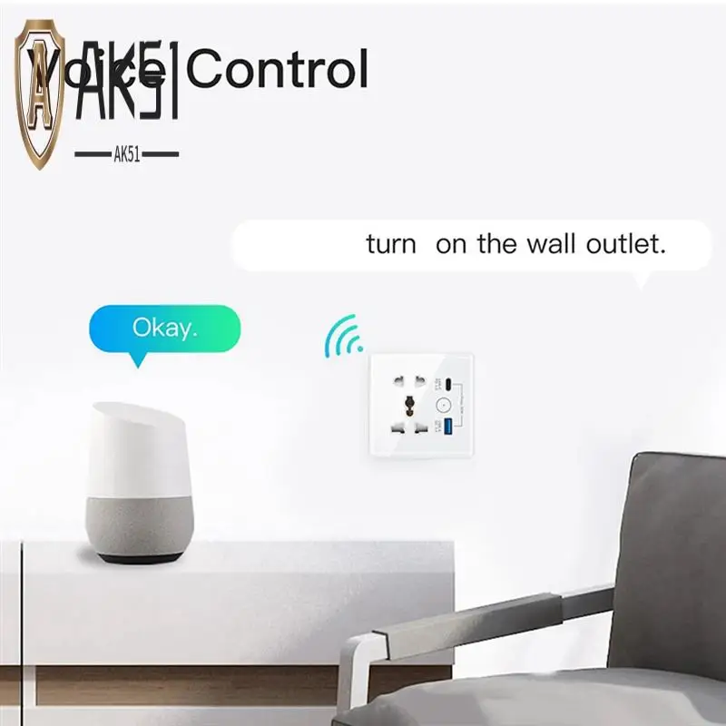 

Умная розетка AK51-Tuya с быстрой зарядкой Typec + USB, розетка с дистанционным управлением, Wi-Fi, умная розетка британского стандарта 86 типа
