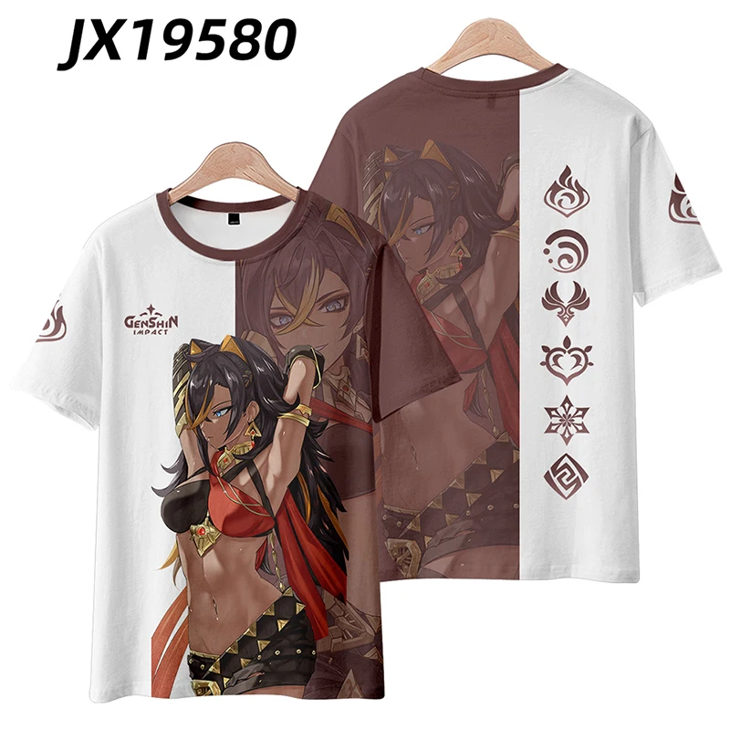 T-shirt à Manches Courtes et Col Rond pour Homme et Femme, Estival et à la Mode, avec Impression 3D de Genshin Impact Dehya