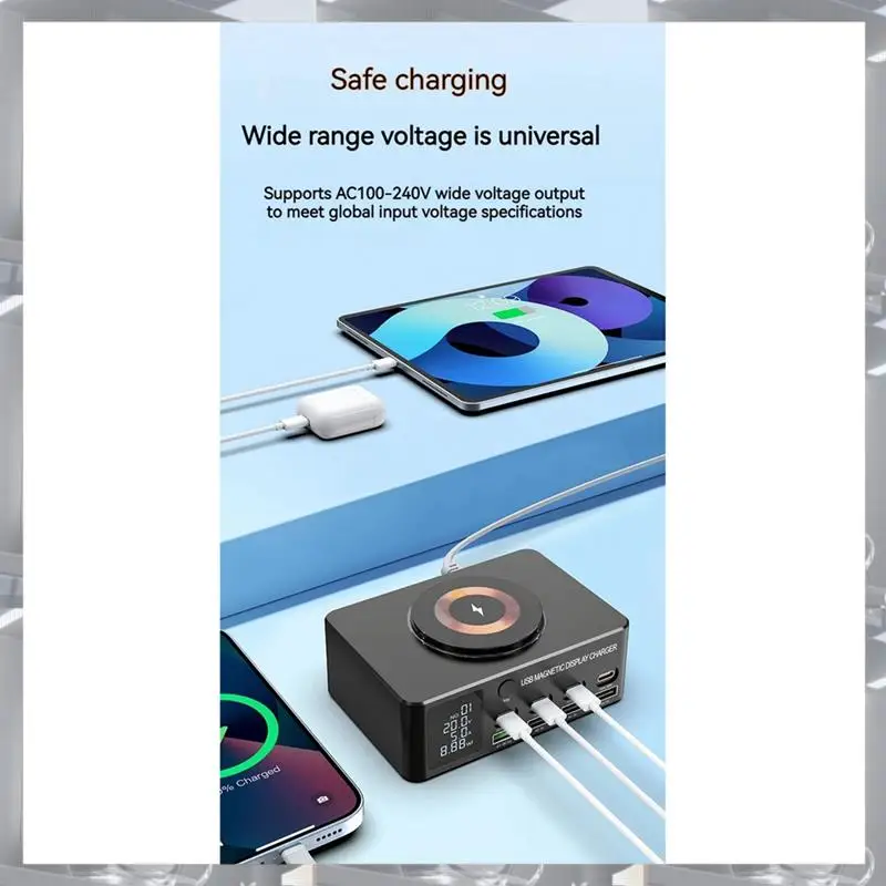 Hot Selling-140W 8 Port USB Charger With 15W Magnetic Wireless Charging PD 100W QC 3.0 Charging Station For Laptop Phone,140W 8