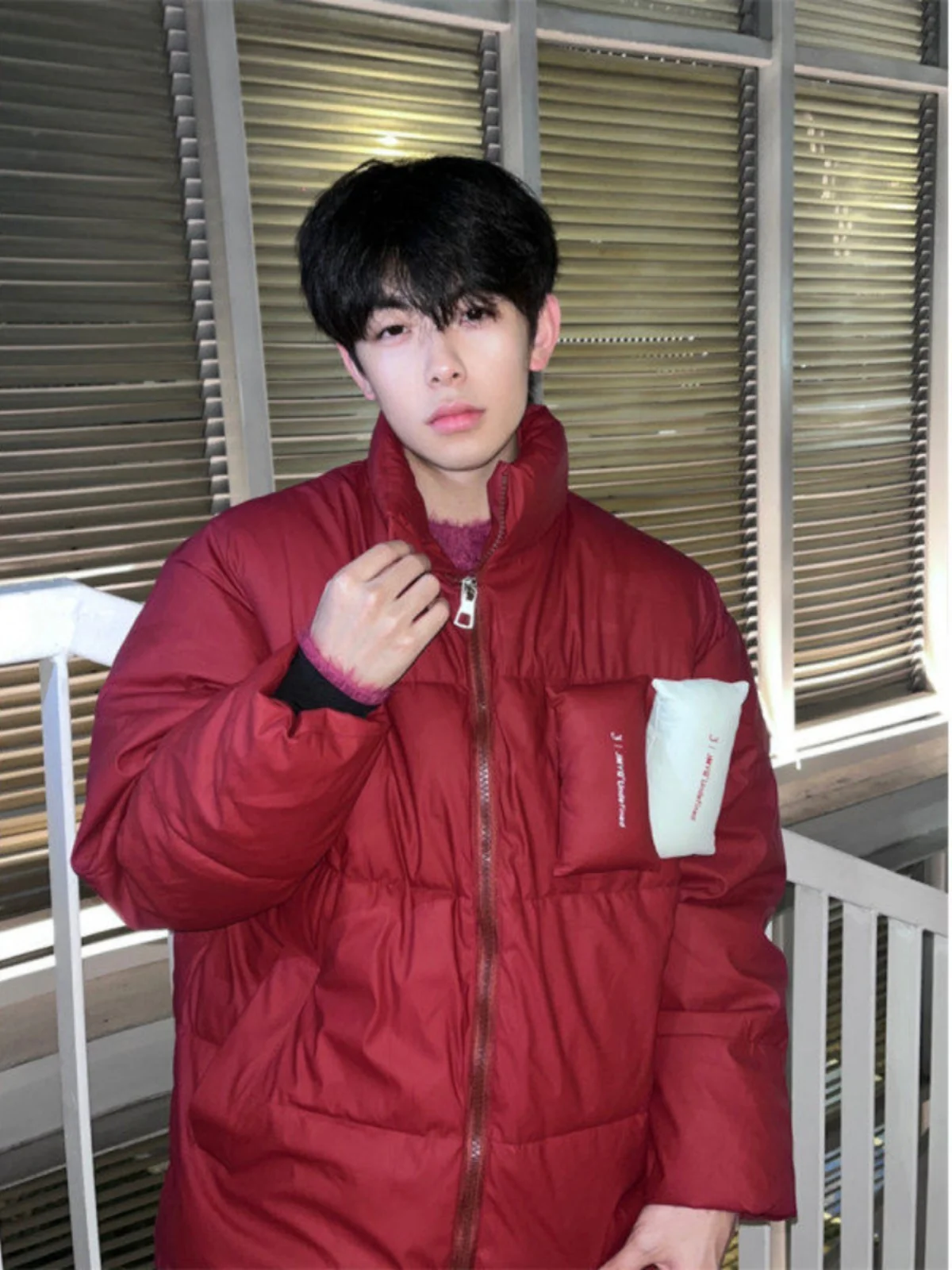 

Retro PU Leather ort Cotton Jaet Men Winter Stand Collar Thi Warm Casual Cotton Clothes for Couples Youth Faion