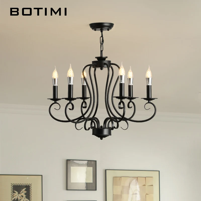 BOTIMI ART Deco Black Candle Chandelier For Living Artist Choice Metal 6 Chandeliers Lighting Fixtures Designer 8 Hanging Lights