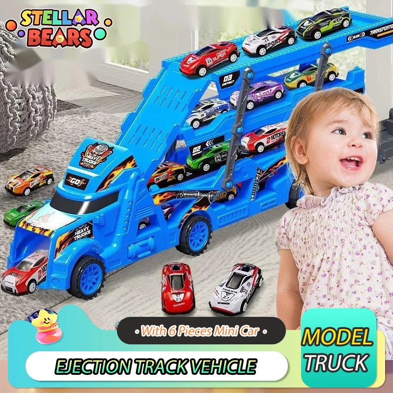 Grands camions ferroviaires catapulte inertie véhicule voiture avec 6 pièces Mini voitures en alliage pliant éjection Rail déformation transporteur camion jouet