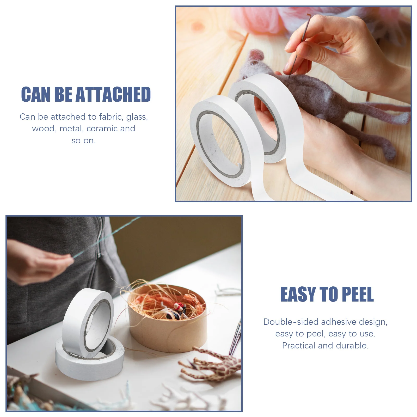 4 قطعة 4 لفات شريط لاصق على الوجهين للسجاد أرضية النسيج الزجاج الخشب معدن السيراميك Diy بها بنفسك الحرفية اللوازم المكتبية أشرطة بيضاء #5