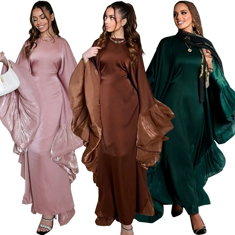 

Saudi Arabia Ramadan Morocco Modest Muslim Luxury Fashion Robe Middle East Islamic European Dress Waist Satin