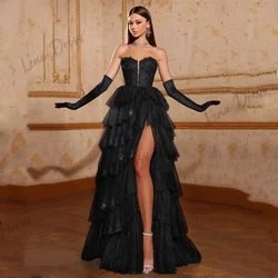 Lena Dresses Gala Dresses Woman 2024 for Party Off the Shoulders Layered Elegant Party Dress Es Black Shiny Side Slit Ball Gowns