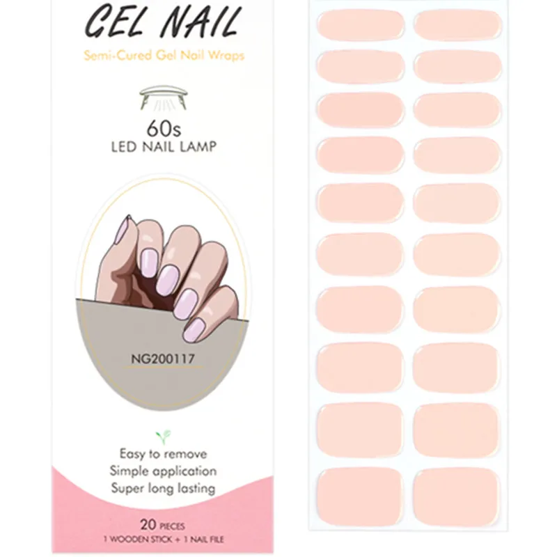 Parche de uñas de Gel semicurado, deslizadores adhesivos de larga duración, lámpara UV, decoraciones de Arte de uñas need, Color rosa sólido