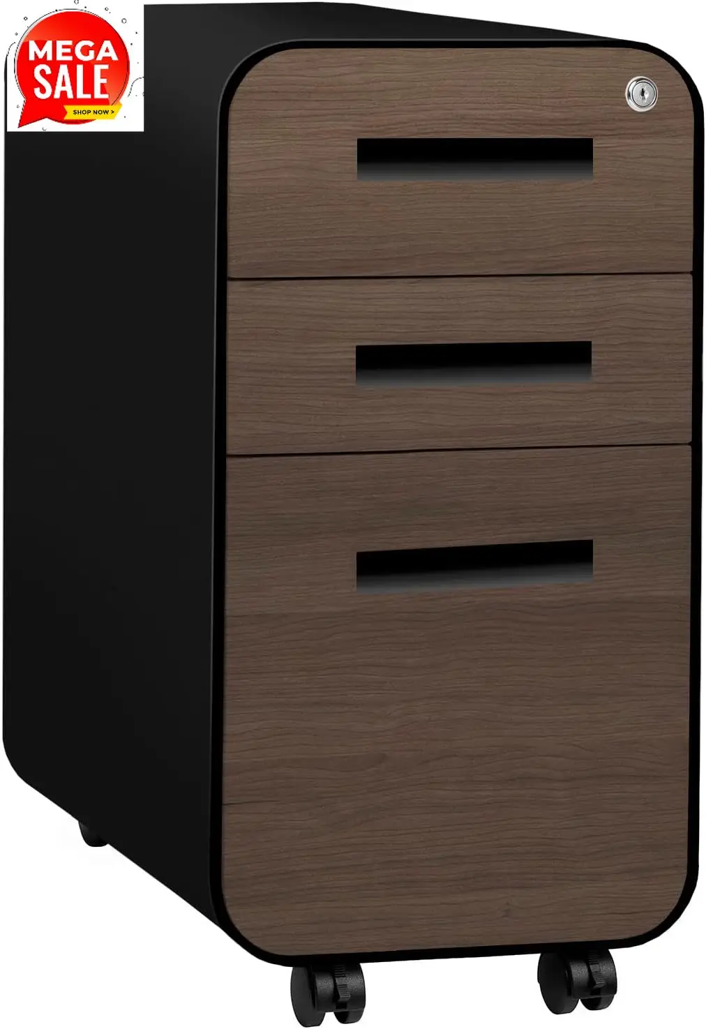 

Stockpile Slim 3-Drawer Mobile File Cabinet with Lock - Under Desk Metal Filing Cabinet, Legal/Letter File Folders, Wheels & Sta