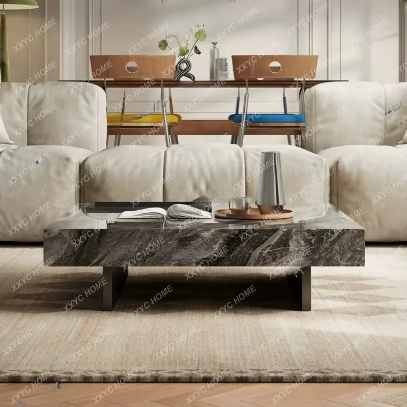 XX minimalist rock slab coffee table living room  simple modern luxury stone villa small apartment square coffee table