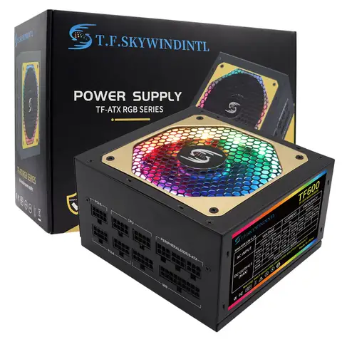 600W Power Supply RGB Fully Modular Gaming PSU Full Voltage 110-240V Computer Power Supplies with 20+4pin Motherboard Power PSU